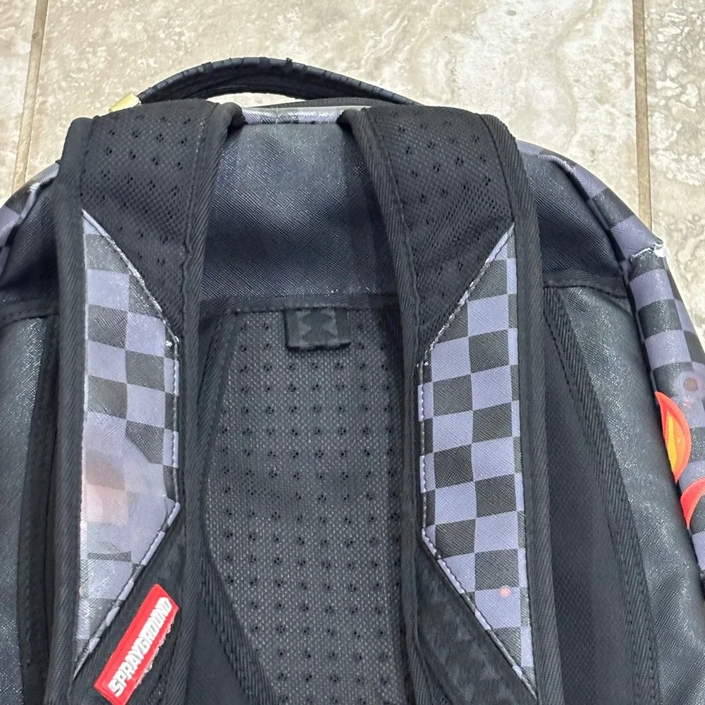 Sprayground Limited Edition Money Bear Motorcycle Flame Backpack Checkered Red
